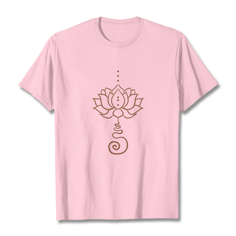 Buddha Stones Lässiges Lotus-Design Baumwoll-T-Shirt - Hellrosa - 2XL - image 13