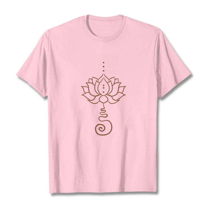 Buddha Stones Lässiges Lotus-Design Baumwoll-T-Shirt - Hellrosa - 2XL - image 13