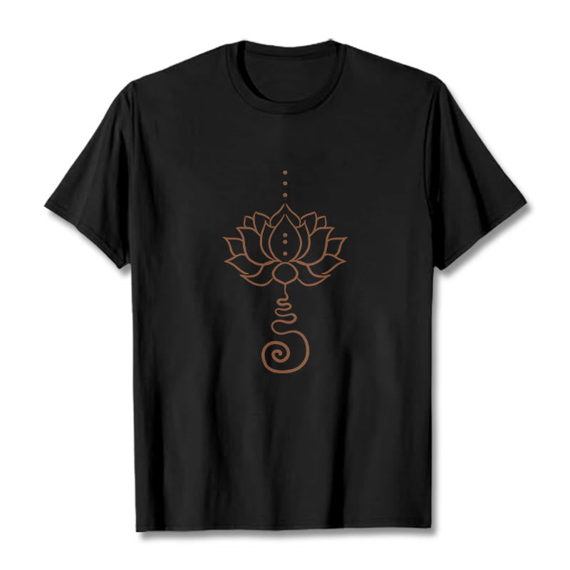 Buddha Stones Lässiges Lotus-Design Baumwoll-T-Shirt - Schwarz - 2XL - image 5