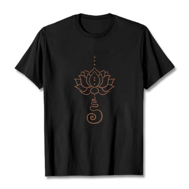 Buddha Stones Lässiges Lotus-Design Baumwoll-T-Shirt - Schwarz - 2XL - image 5
