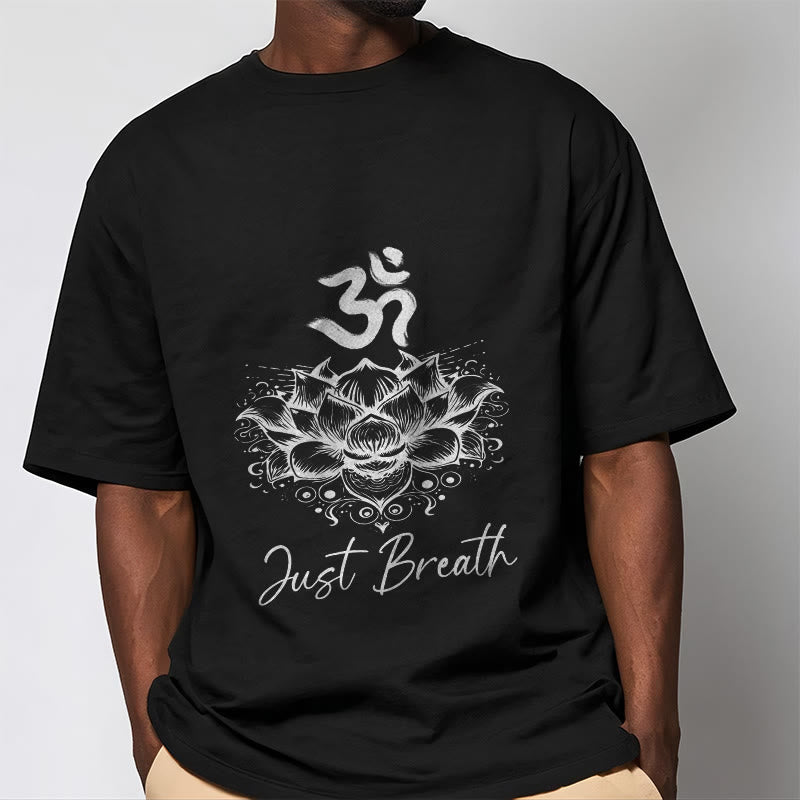 Buddha Stones Casual Om Symbol Lotusblumenmuster Baumwoll-T-Shirt - image 5
