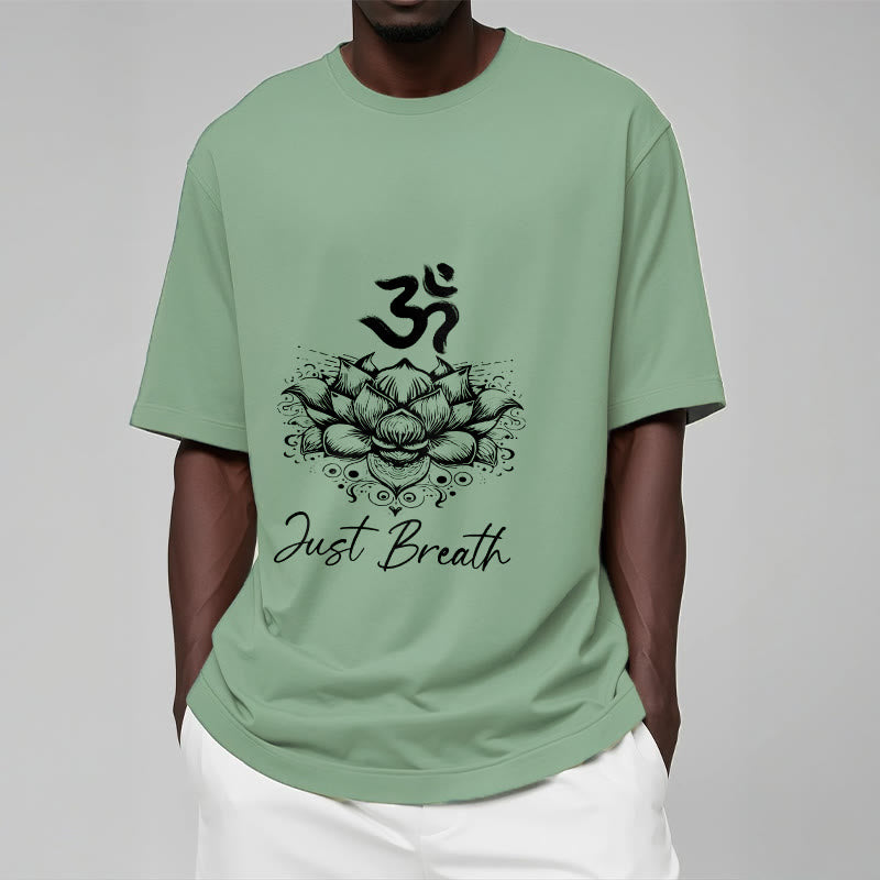 Buddha Stones Casual Om Symbol Lotusblumenmuster Baumwoll-T-Shirt - image 16