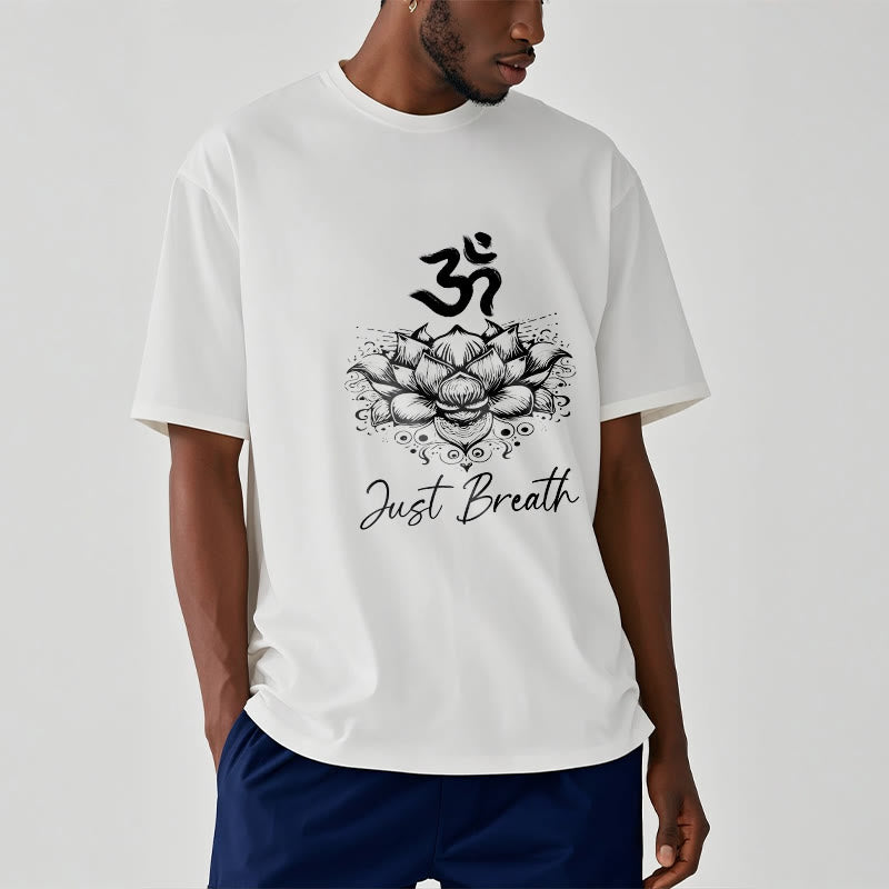Buddha Stones Casual Om Symbol Lotusblumenmuster Baumwoll-T-Shirt - image 9