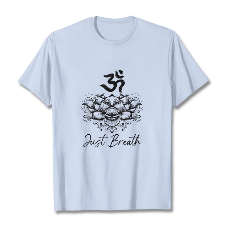 Buddha Stones Casual Om Symbol Lotusblumenmuster Baumwoll-T-Shirt - HellCyan - 2XL - image 19