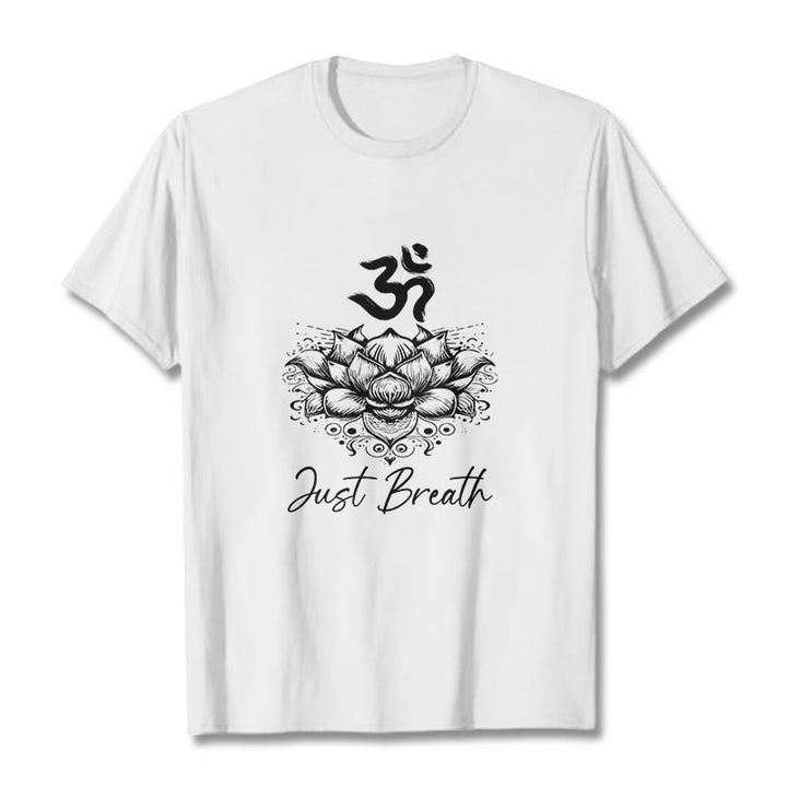 Buddha Stones Casual Om Symbol Lotusblumenmuster Baumwoll-T-Shirt - Weiß - 2XL - image 8