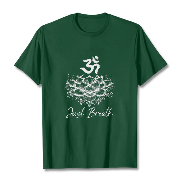 Buddha Stones Casual Om Symbol Lotusblumenmuster Baumwoll-T-Shirt - WaldGrün - 2XL - image 1