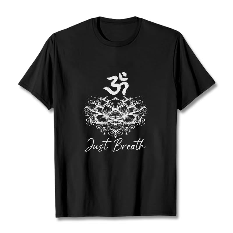 Buddha Stones Casual Om Symbol Lotusblumenmuster Baumwoll-T-Shirt - Schwarz - 2XL - image 4