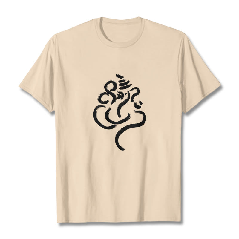 Lässiges Baumwoll-T-Shirt mit Buddha Stones und Ganesha-Muster - Bisque - 2XL - image 9
