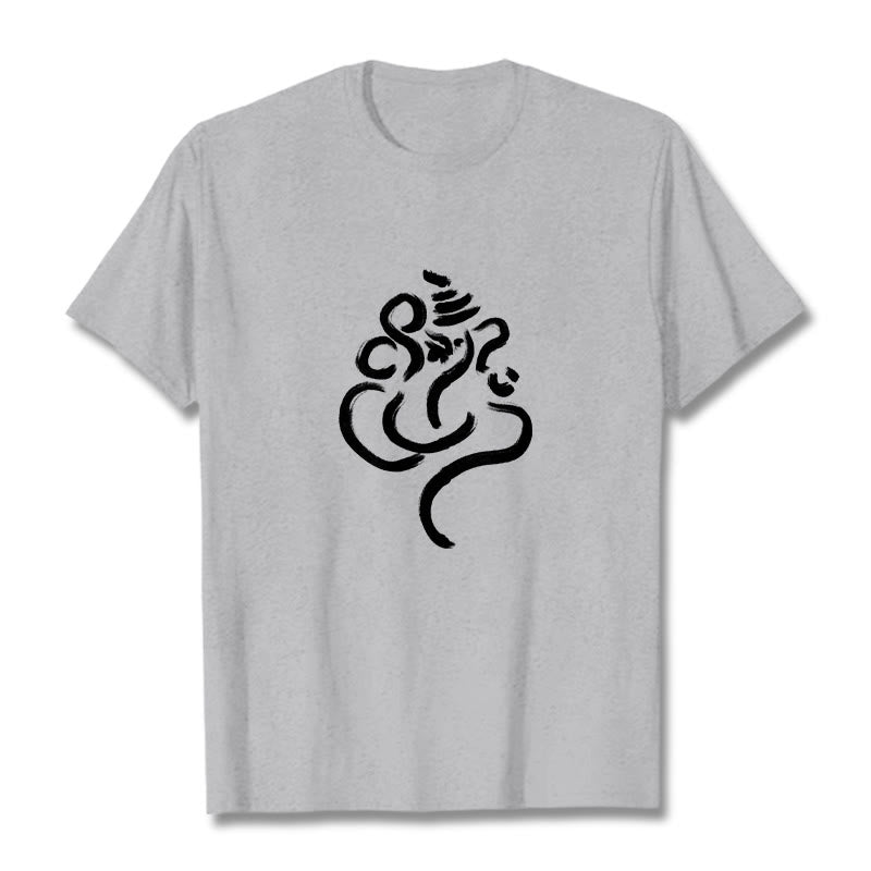 Lässiges Baumwoll-T-Shirt mit Buddha Stones und Ganesha-Muster - Hellgrau - 2XL - image 20
