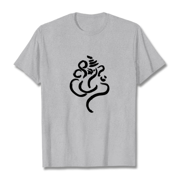 Lässiges Baumwoll-T-Shirt mit Buddha Stones und Ganesha-Muster - Hellgrau - 2XL - image 20