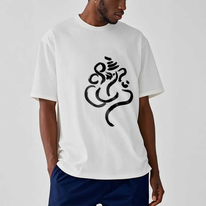 Lässiges Baumwoll-T-Shirt mit Buddha Stones und Ganesha-Muster - image 7