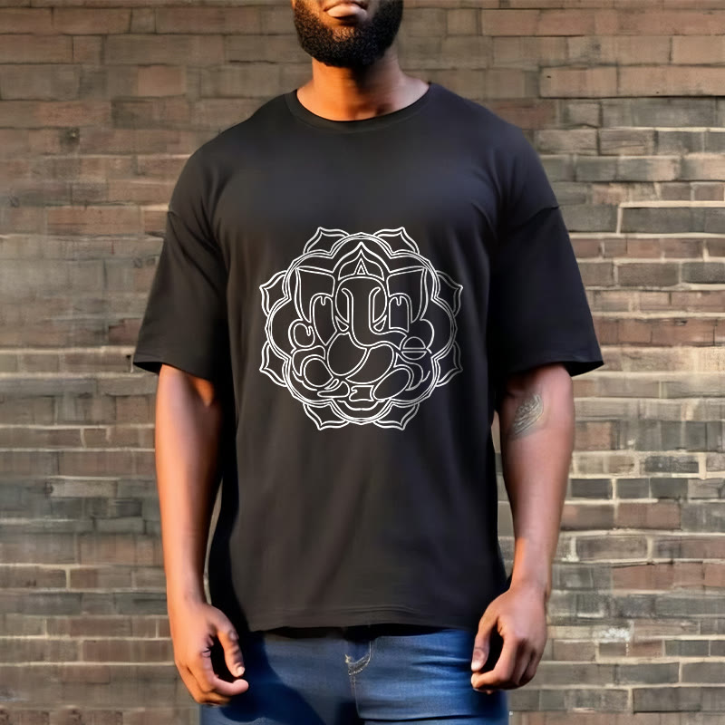 Buddha Stones Lässiges Mandala-Design Ganesha-Muster Baumwoll-T-Shirt - image 6