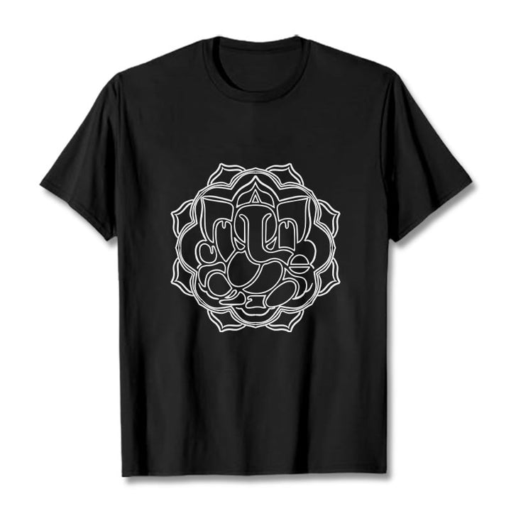 Buddha Stones Lässiges Mandala-Design Ganesha-Muster Baumwoll-T-Shirt - Schwarz - 2XL - image 4