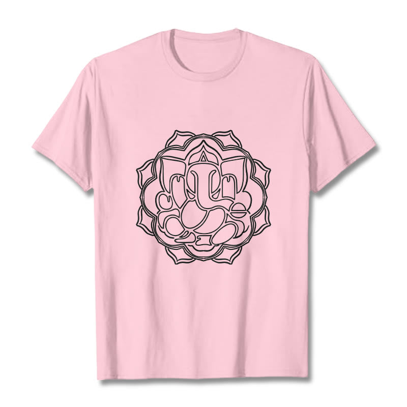 Buddha Stones Lässiges Mandala-Design Ganesha-Muster Baumwoll-T-Shirt - Hellrosa - 2XL - image 13