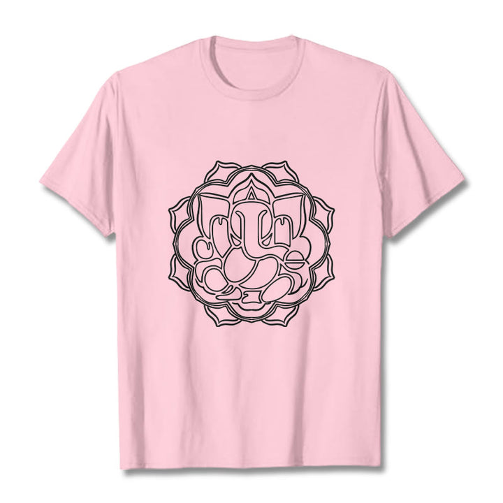 Buddha Stones Lässiges Mandala-Design Ganesha-Muster Baumwoll-T-Shirt - Hellrosa - 2XL - image 13