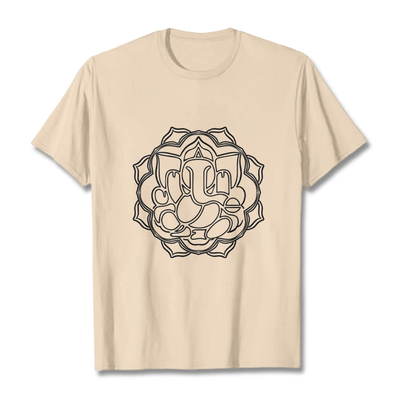 Buddha Stones Lässiges Mandala-Design Ganesha-Muster Baumwoll-T-Shirt - Bisque - 2XL - image 11