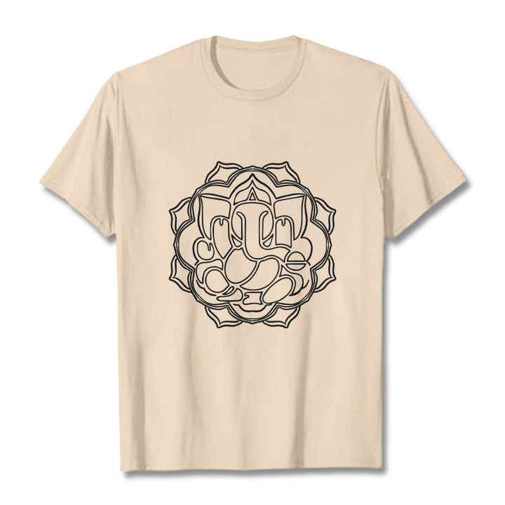 Buddha Stones Lässiges Mandala-Design Ganesha-Muster Baumwoll-T-Shirt - Bisque - 2XL - image 11