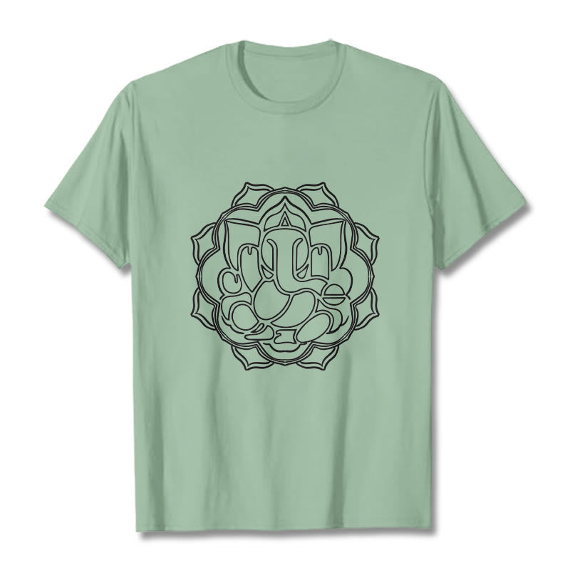 Buddha Stones Lässiges Mandala-Design Ganesha-Muster Baumwoll-T-Shirt - Blassgrün - 2XL - image 15