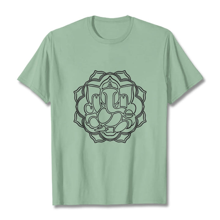 Buddha Stones Lässiges Mandala-Design Ganesha-Muster Baumwoll-T-Shirt - Blassgrün - 2XL - image 15