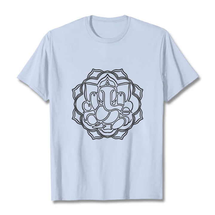 Buddha Stones Lässiges Mandala-Design Ganesha-Muster Baumwoll-T-Shirt - HellCyan - 2XL - image 19