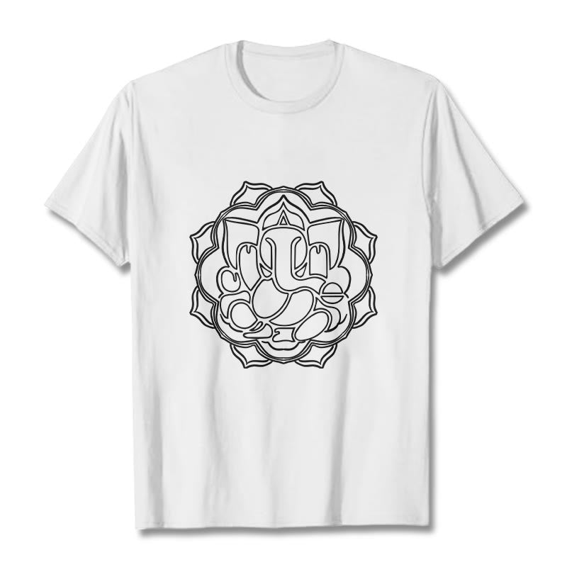 Buddha Stones Lässiges Mandala-Design Ganesha-Muster Baumwoll-T-Shirt - Weiß - 2XL - image 8