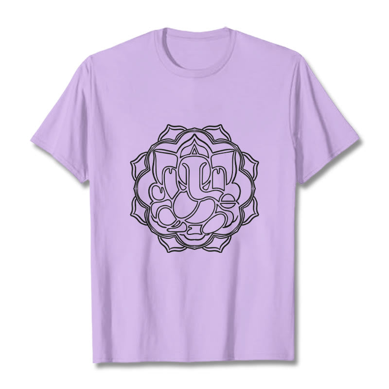 Buddha Stones Lässiges Mandala-Design Ganesha-Muster Baumwoll-T-Shirt - Pflaume - 2XL - image 17