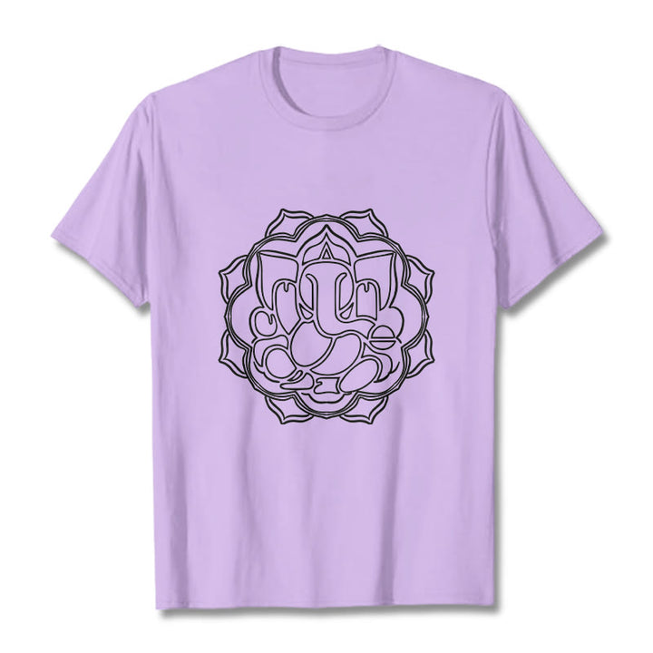 Buddha Stones Lässiges Mandala-Design Ganesha-Muster Baumwoll-T-Shirt - Pflaume - 2XL - image 17