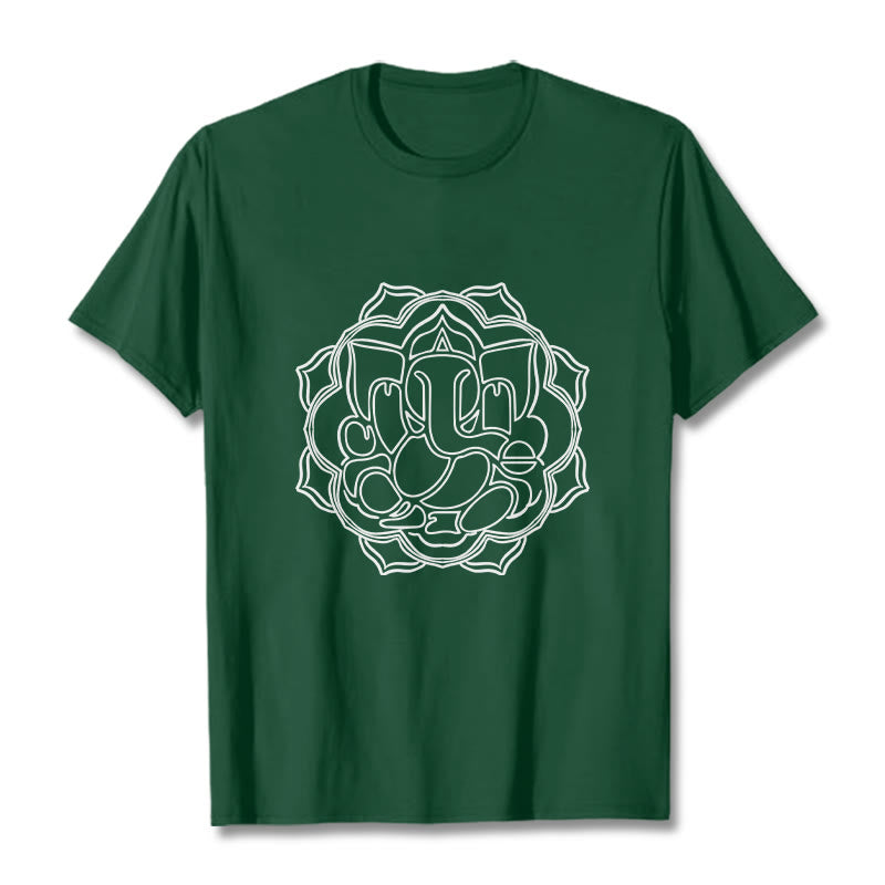 Buddha Stones Lässiges Mandala-Design Ganesha-Muster Baumwoll-T-Shirt - WaldGrün - 2XL - image 1