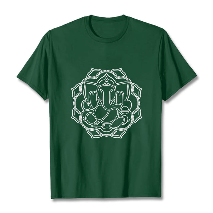 Buddha Stones Lässiges Mandala-Design Ganesha-Muster Baumwoll-T-Shirt - WaldGrün - 2XL - image 1