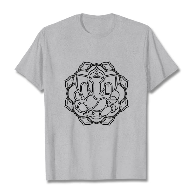 Buddha Stones Lässiges Mandala-Design Ganesha-Muster Baumwoll-T-Shirt - Hellgrau - 2XL - image 20