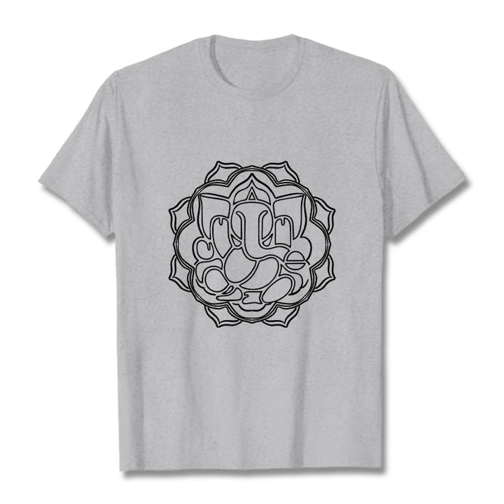 Buddha Stones Lässiges Mandala-Design Ganesha-Muster Baumwoll-T-Shirt - Hellgrau - 2XL - image 20