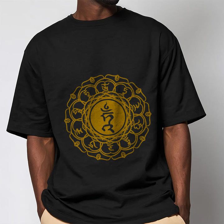 Buddha Stones Casual Hum Symbol Vishuddha Muster Baumwolle T-Shirt - image 6