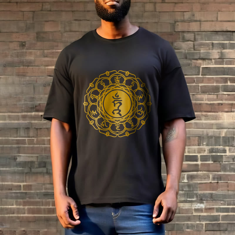 Buddha Stones Casual Hum Symbol Vishuddha Muster Baumwolle T-Shirt - image 7