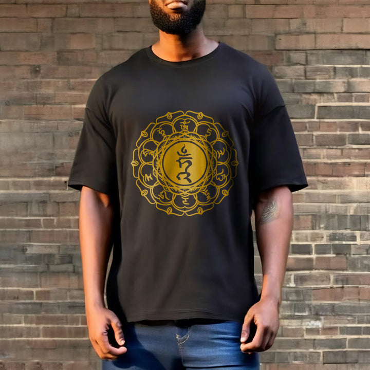 Buddha Stones Casual Hum Symbol Vishuddha Muster Baumwolle T-Shirt - image 7