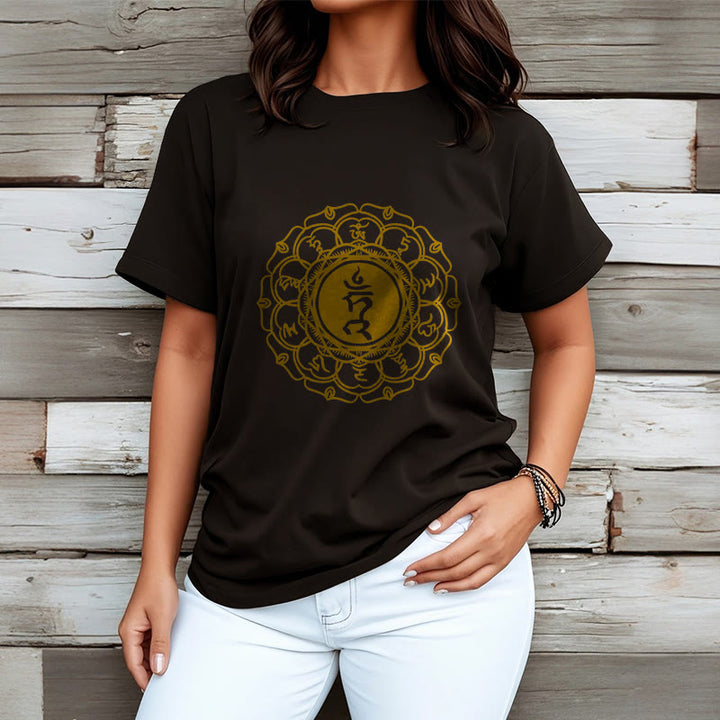 Buddha Stones Casual Hum Symbol Vishuddha Muster Baumwolle T-Shirt - image 8