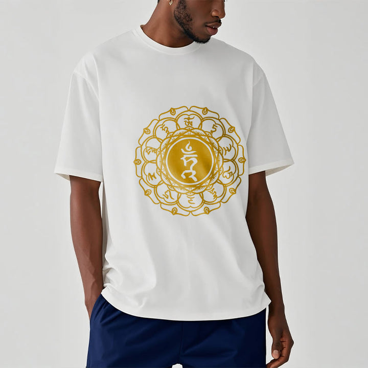 Buddha Stones Casual Hum Symbol Vishuddha Muster Baumwolle T-Shirt - image 2
