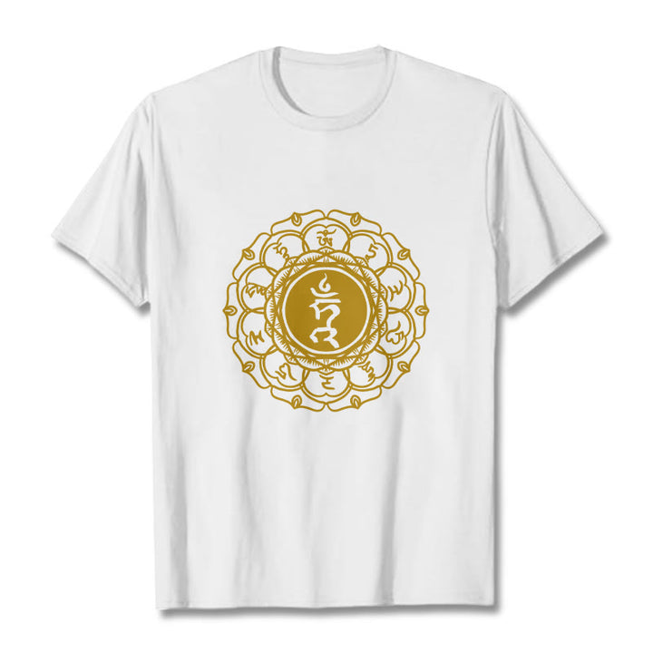 Buddha Stones Casual Hum Symbol Vishuddha Muster Baumwolle T-Shirt - Weiß - 2XL - image 1