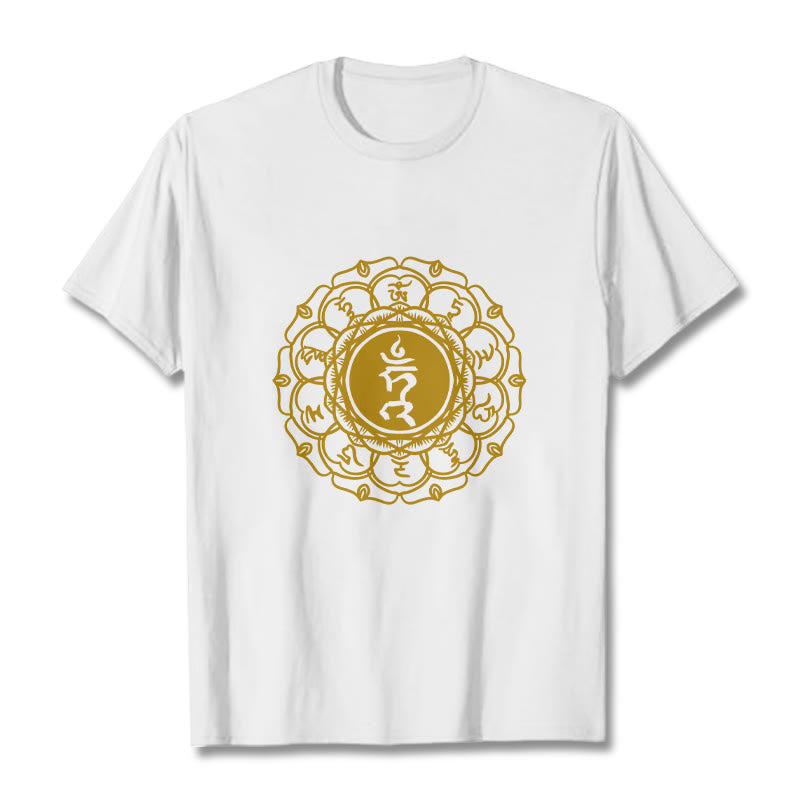 Buddha Stones Casual Hum Symbol Vishuddha Muster Baumwolle T-Shirt - Weiß - 2XL - image 1