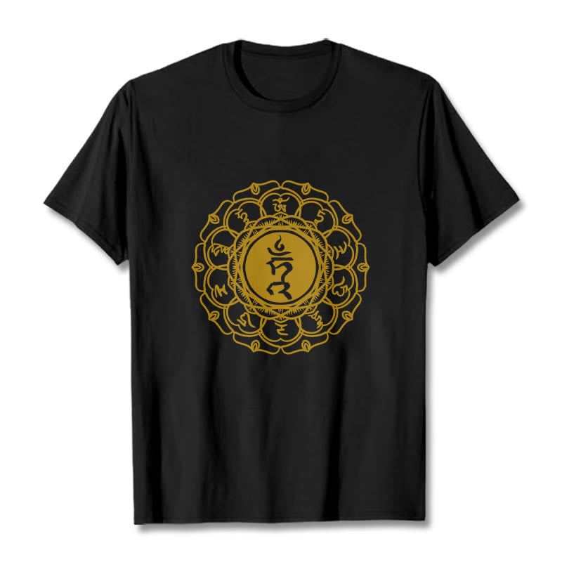 Buddha Stones Casual Hum Symbol Vishuddha Muster Baumwolle T-Shirt - Schwarz - 2XL - image 5