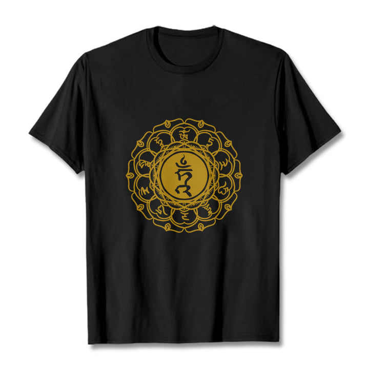 Buddha Stones Casual Hum Symbol Vishuddha Muster Baumwolle T-Shirt - Schwarz - 2XL - image 5