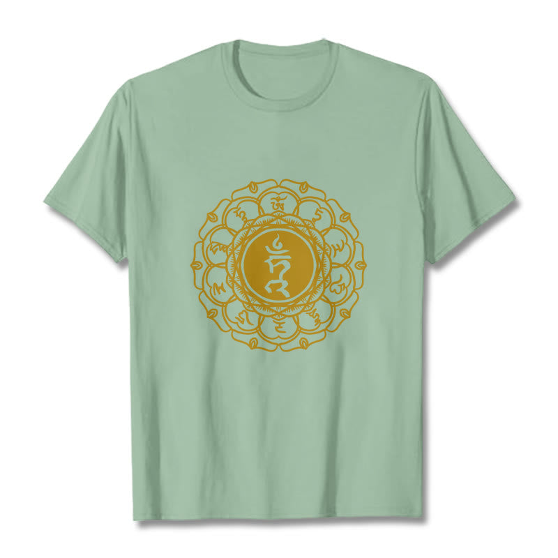 Buddha Stones Casual Hum Symbol Vishuddha Muster Baumwolle T-Shirt - Blassgrün - 2XL - image 15