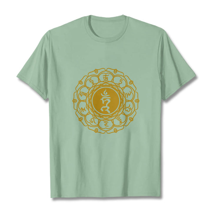 Buddha Stones Casual Hum Symbol Vishuddha Muster Baumwolle T-Shirt - Blassgrün - 2XL - image 15