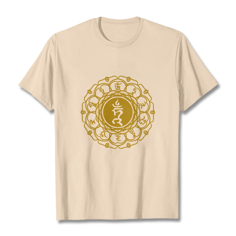 Buddha Stones Casual Hum Symbol Vishuddha Muster Baumwolle T-Shirt - Bisque - 2XL - image 9