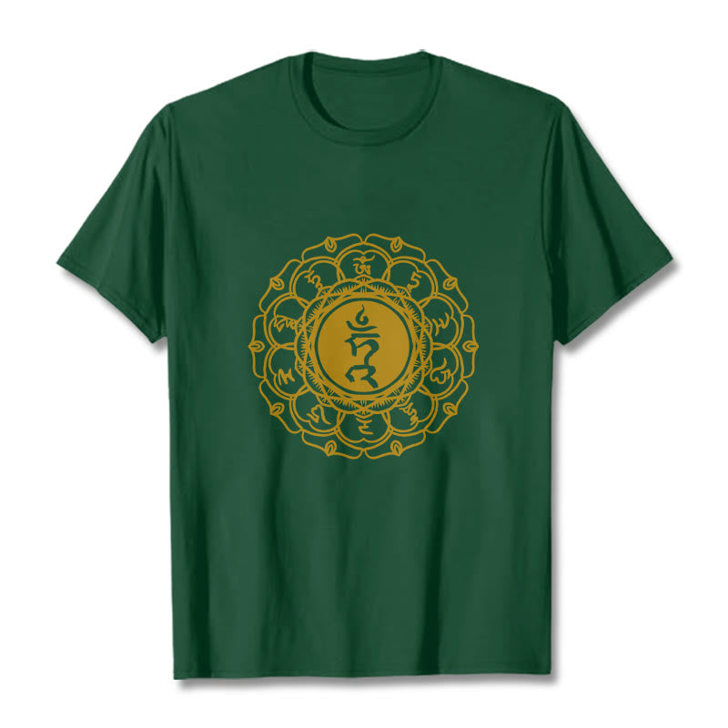 Buddha Stones Casual Hum Symbol Vishuddha Muster Baumwolle T-Shirt - WaldGrün - 2XL - image 11