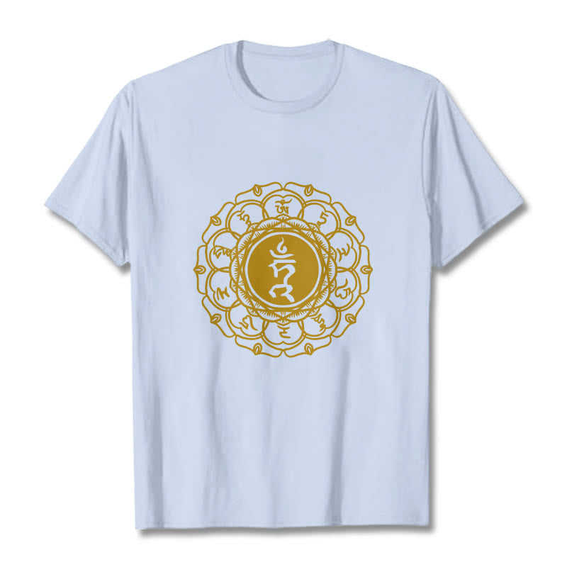 Buddha Stones Casual Hum Symbol Vishuddha Muster Baumwolle T-Shirt - HellCyan - 2XL - image 19