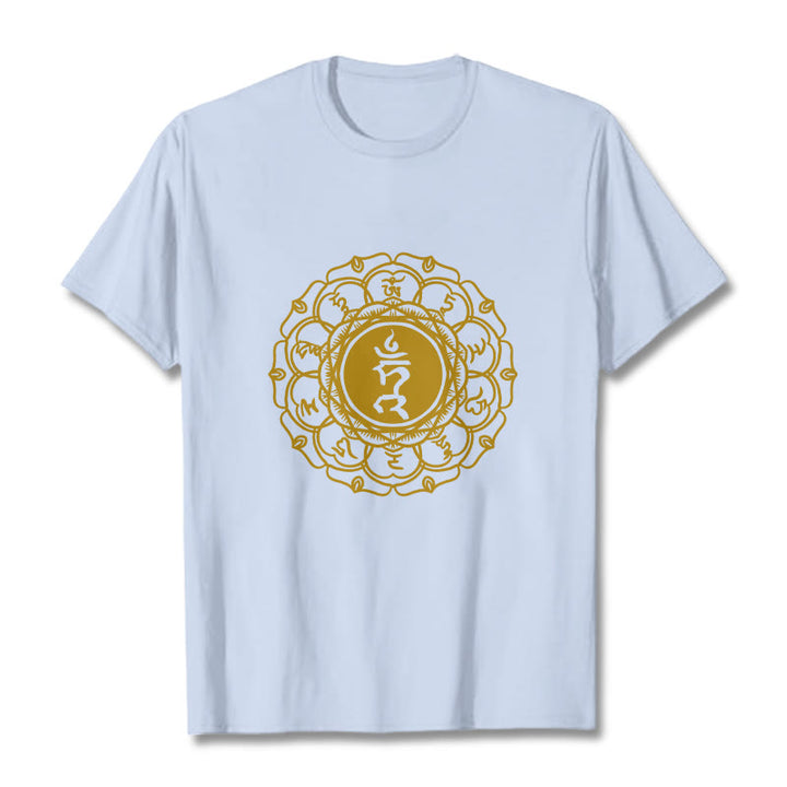 Buddha Stones Casual Hum Symbol Vishuddha Muster Baumwolle T-Shirt - HellCyan - 2XL - image 19