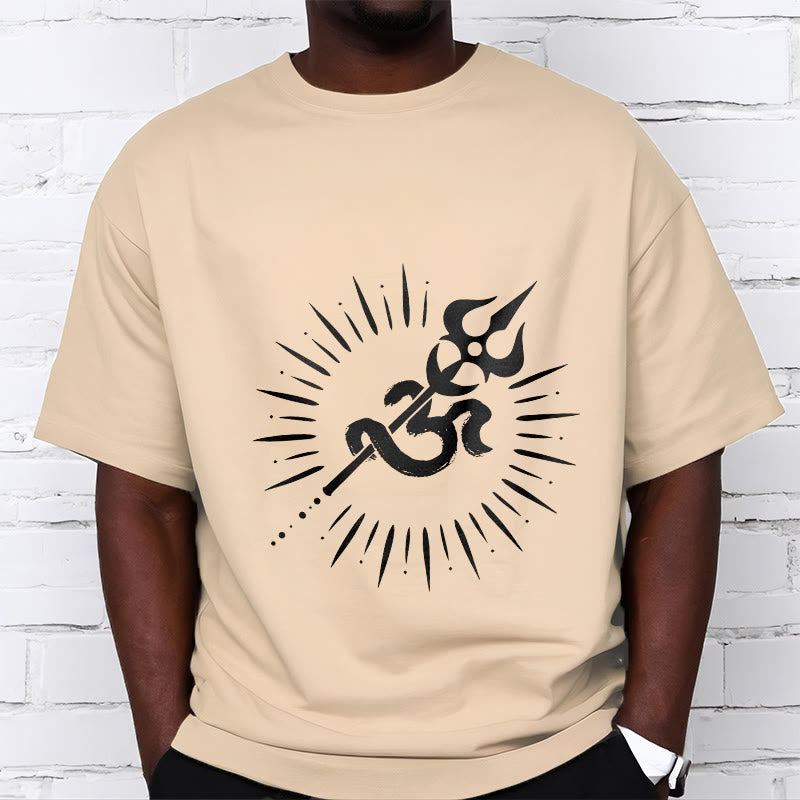 Buddha Stones Casual Om Symbol Dreizack Strahlende Linien Muster Baumwolle T-shirt - image 10