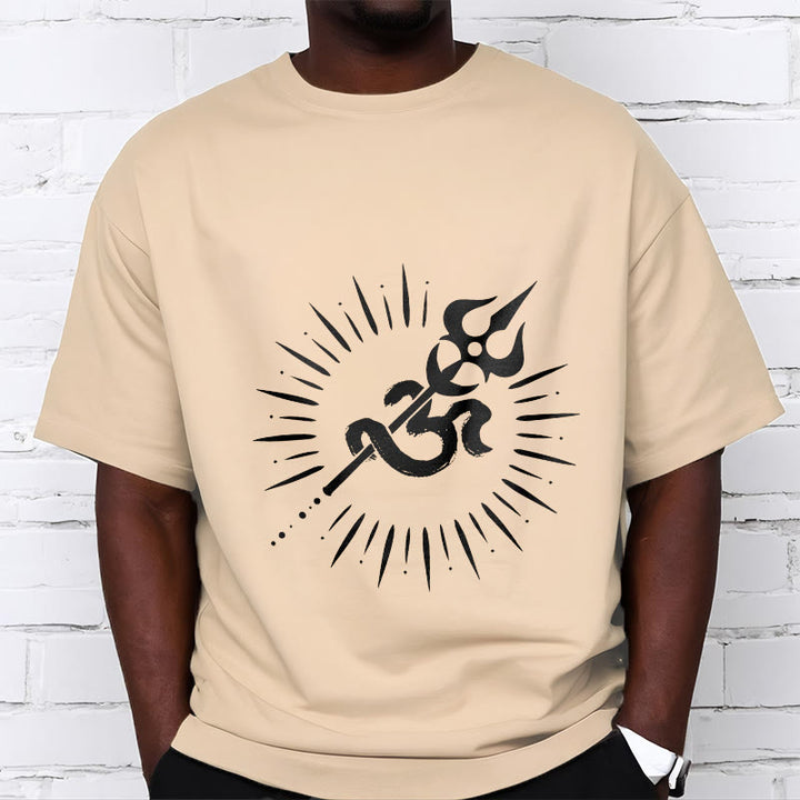Buddha Stones Casual Om Symbol Dreizack Strahlende Linien Muster Baumwolle T-shirt - image 10