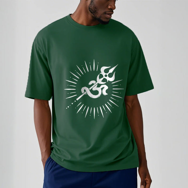 Buddha Stones Casual Om Symbol Dreizack Strahlende Linien Muster Baumwolle T-shirt - image 12