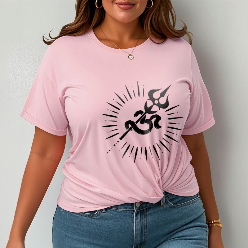Buddha Stones Casual Om Symbol Dreizack Strahlende Linien Muster Baumwolle T-shirt - image 14